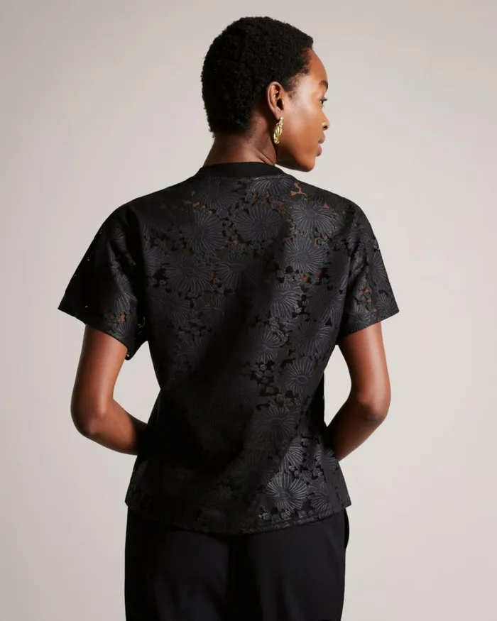 Floral Lace Relaxed TShirt Black Women Ted Baker Clothing
