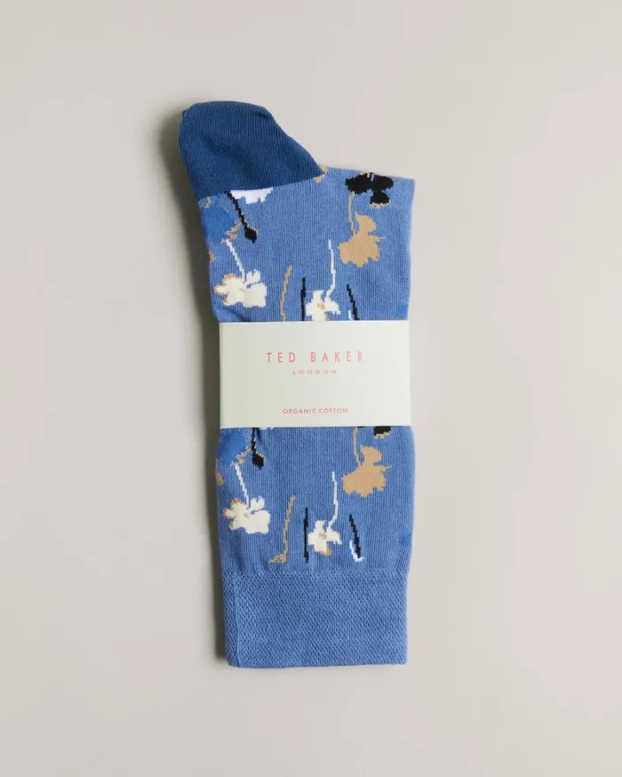 Floral Pattern Sock Blue Men Ted Baker Socks