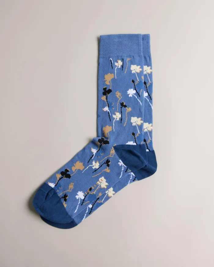 Floral Pattern Sock Blue Men Ted Baker Socks