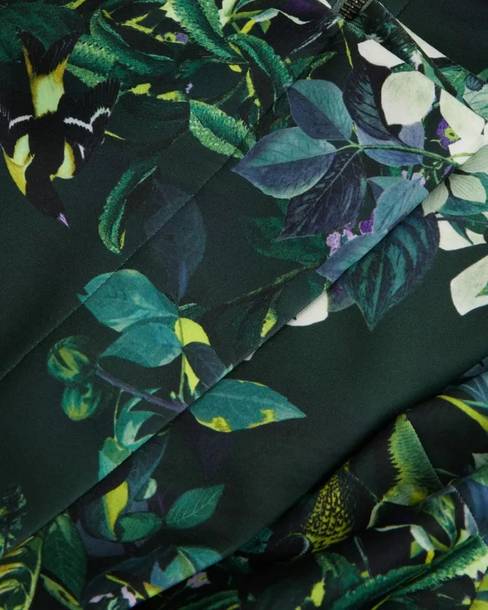 Floral Pleated Bardot Bodycon Dress Dark Green Women Ted Baker Clothing Floral Pleated Bardot Bodycon Dress Dark Green Women Ted Baker Clothing