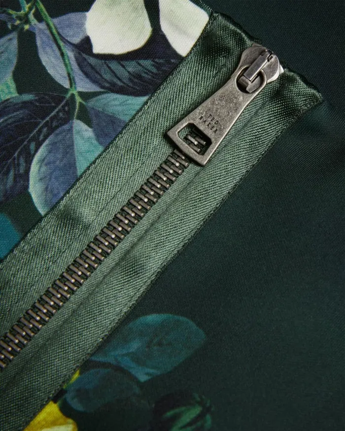 Floral Pleated Bardot Bodycon Dress Dark Green Women Ted Baker Clothing Floral Pleated Bardot Bodycon Dress Dark Green Women Ted Baker Clothing