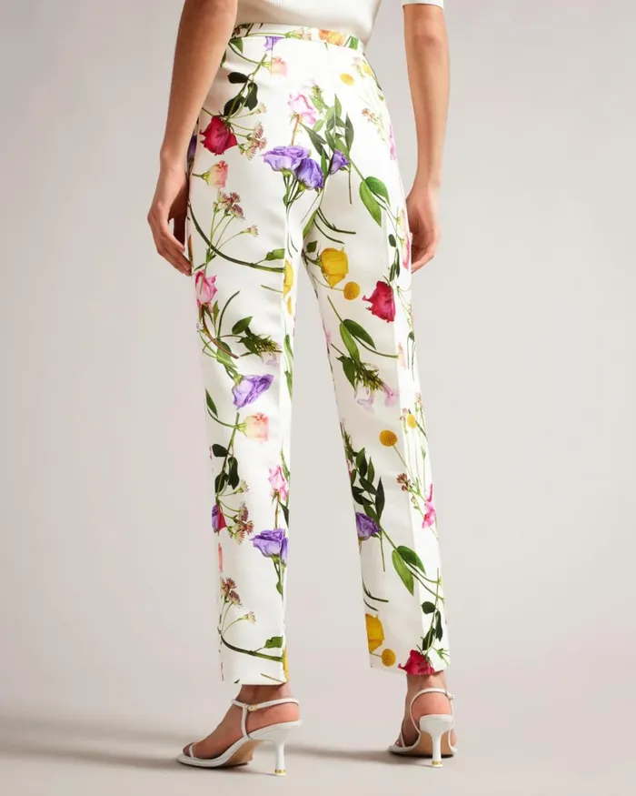 Floral Print Tapered Leg Trousers White Women Ted Baker Clothing Floral Print Tapered Leg Trousers White Women Ted Baker Clothing