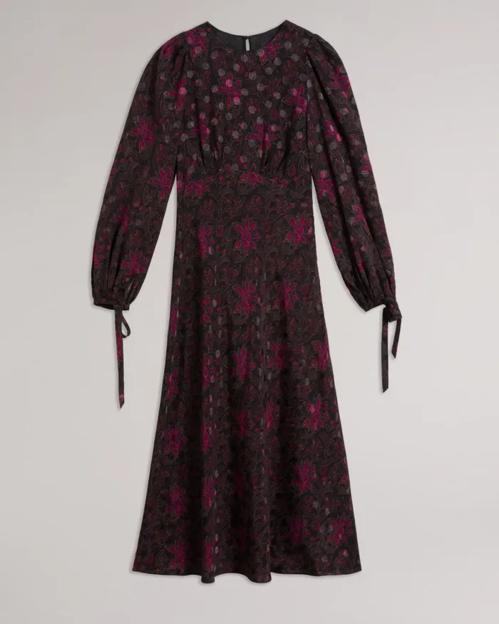 Floral Printed Midi Dress Black Women Ted Baker Clothing