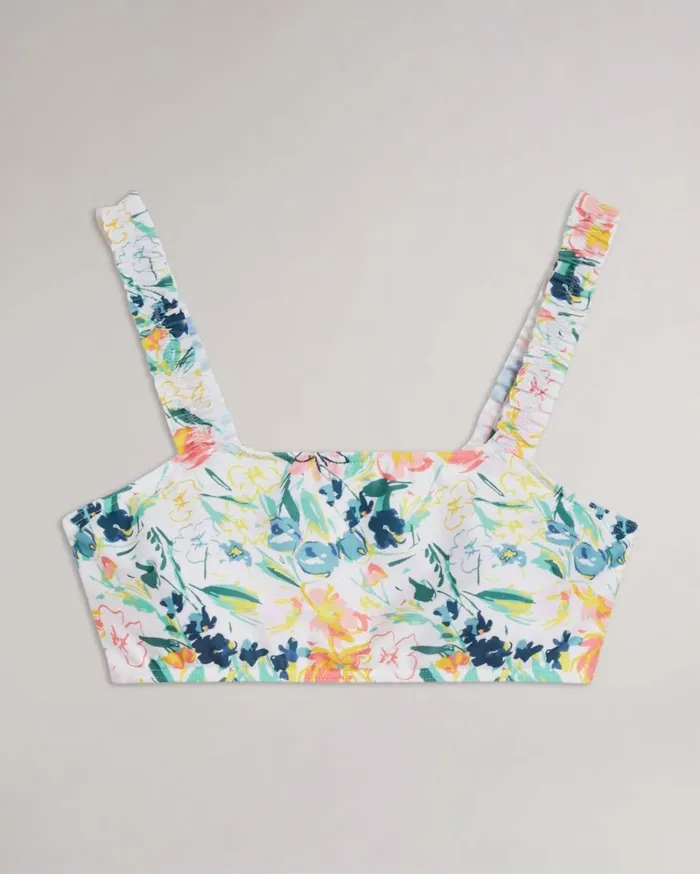Floral Ruffle Bikini Top White Women Ted Baker Swimwear and Beachwear