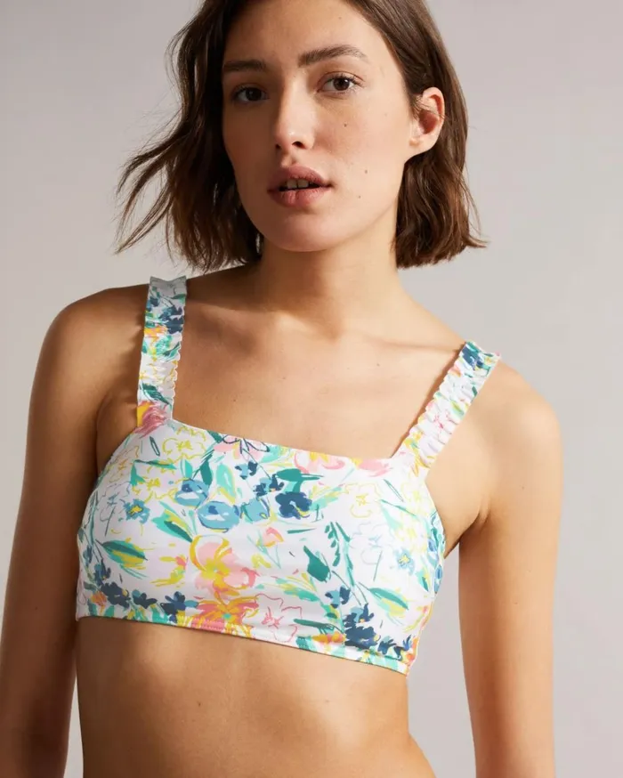 Floral Ruffle Bikini Top White Women Ted Baker Swimwear and Beachwear