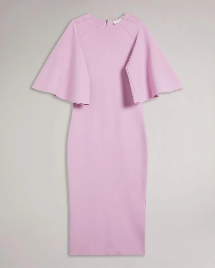 Fluted Sleeve Knitted Bodycon Midi Dress Lilac Women Ted Baker Clothing