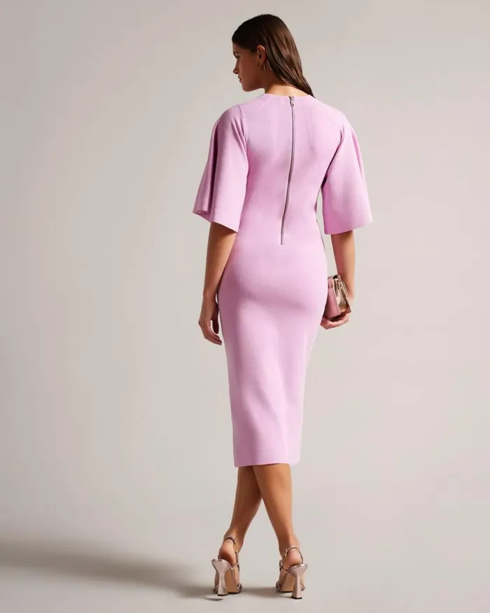 Fluted Sleeve Knitted Bodycon Midi Dress Lilac Women Ted Baker Clothing