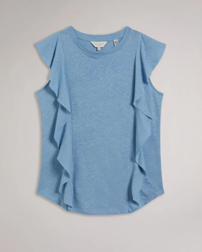 Frill Linen Vest Blue Women Ted Baker Tops and TShirts