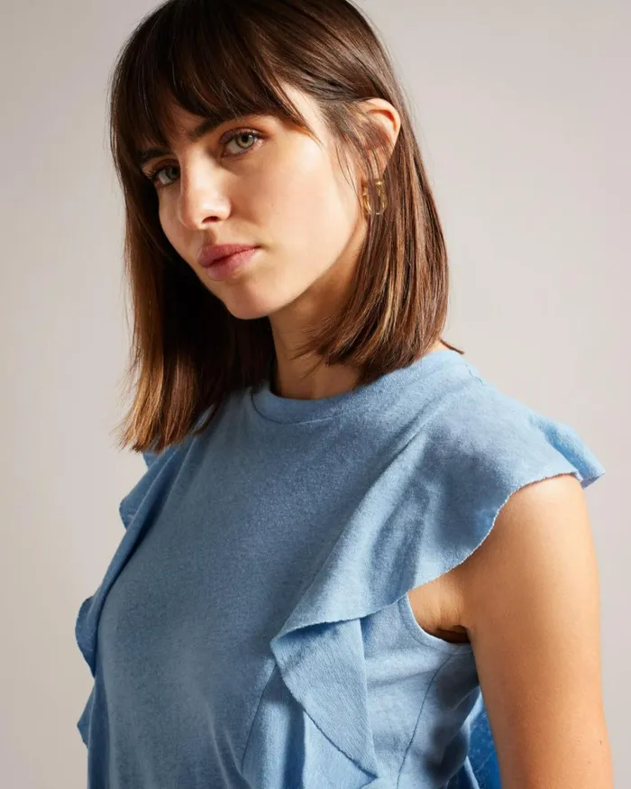 Frill Linen Vest Blue Women Ted Baker Tops and TShirts Frill Linen Vest Blue Women Ted Baker Tops and TShirts