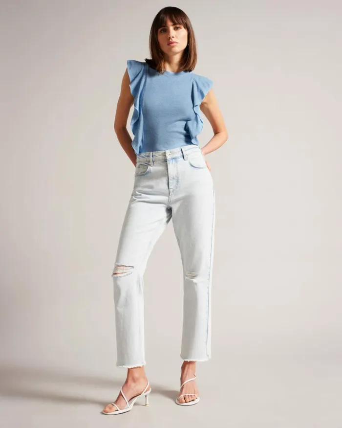 Frill Linen Vest Blue Women Ted Baker Tops and TShirts Frill Linen Vest Blue Women Ted Baker Tops and TShirts