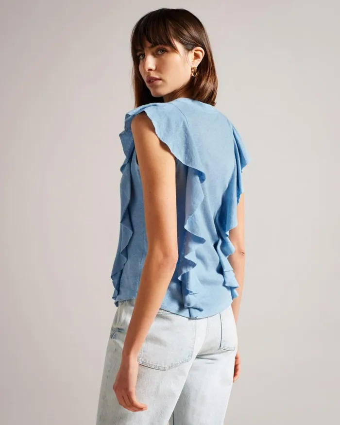 Frill Linen Vest Blue Women Ted Baker Tops and TShirts Frill Linen Vest Blue Women Ted Baker Tops and TShirts