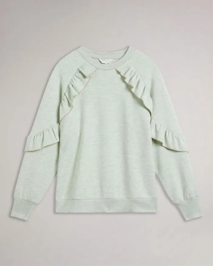 Frilled Sweatshirt With Chain Trim Light Green Women Ted Baker Clothing
