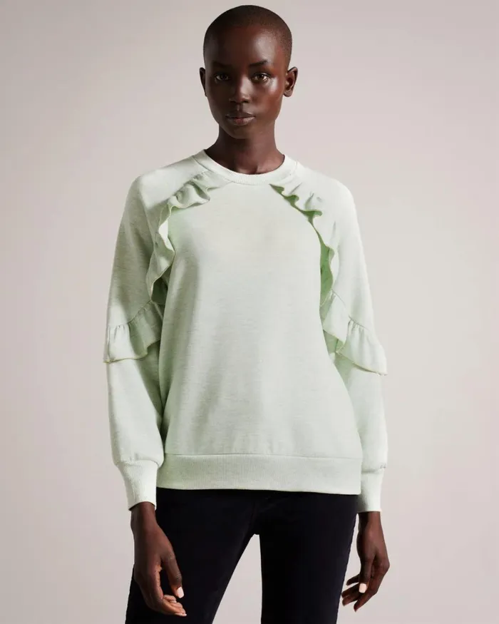 Frilled Sweatshirt With Chain Trim Light Green Women Ted Baker Clothing
