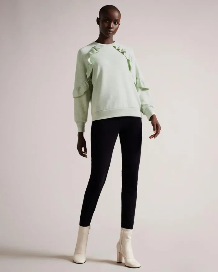 Frilled Sweatshirt With Chain Trim Light Green Women Ted Baker Clothing