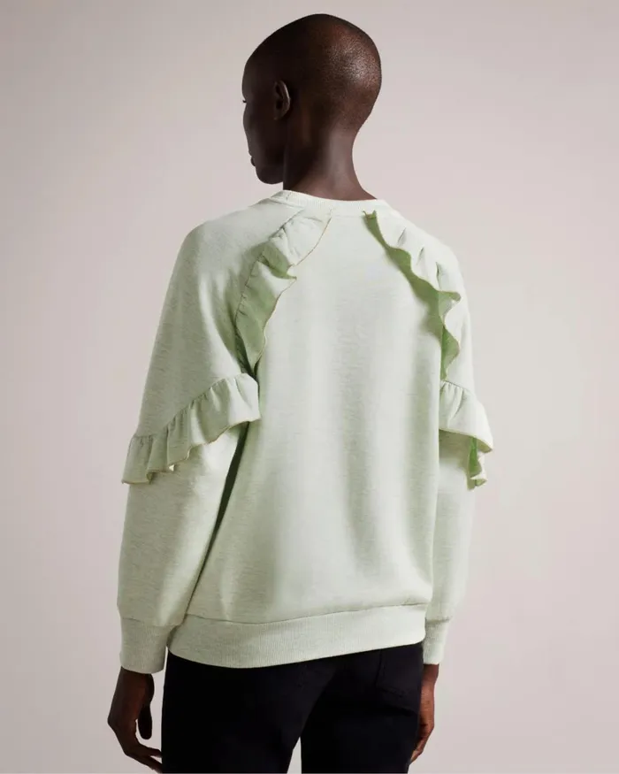 Frilled Sweatshirt With Chain Trim Light Green Women Ted Baker Clothing