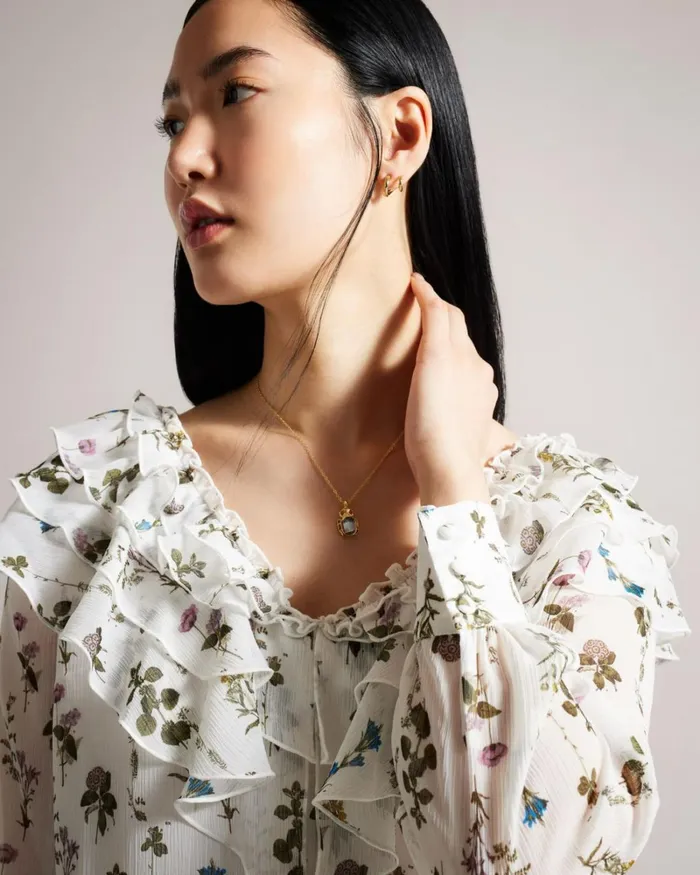 Frilled VNeck Blouse With Long Sleeves White Women Ted Baker Clothing
