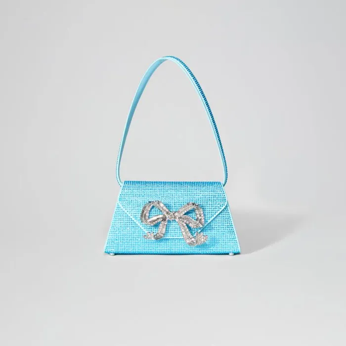 Handbags Woman SelfPortrait Blue Rhinestone Bow Mini Shoulder Bag