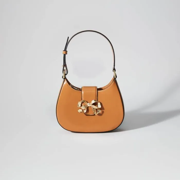 Handbags Woman SelfPortrait Brown Crescent Bow Mini Shoulder Bag