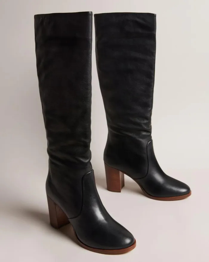 Heeled Knee High Leather Boots Black Women Ted Baker Boots
