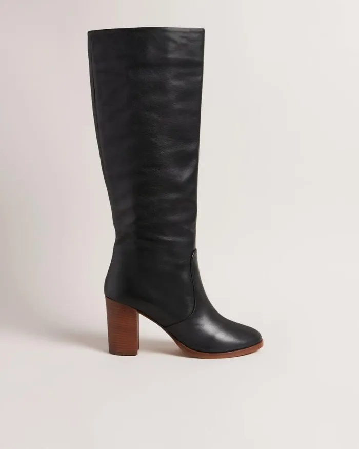 Heeled Knee High Leather Boots Black Women Ted Baker Boots