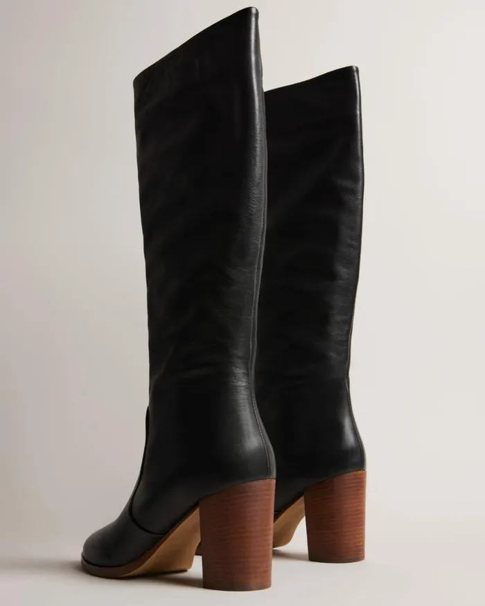 Heeled Knee High Leather Boots Black Women Ted Baker Boots