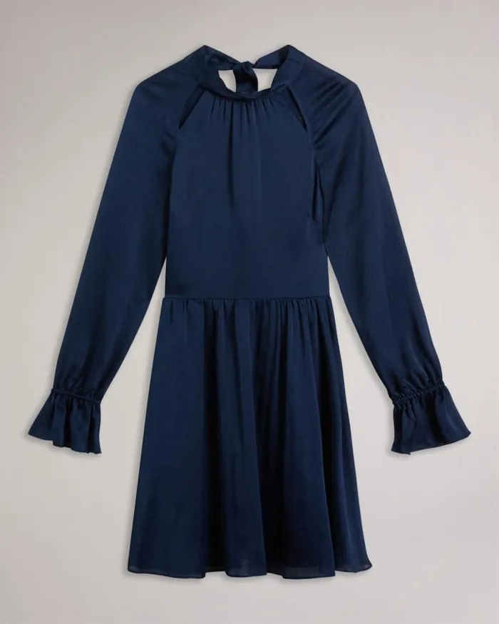 High Neck Fit And Flare Mini Dress Dark Blue Women Ted Baker Clothing