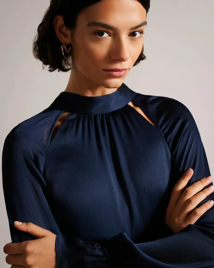 High Neck Fit And Flare Mini Dress Dark Blue Women Ted Baker Clothing