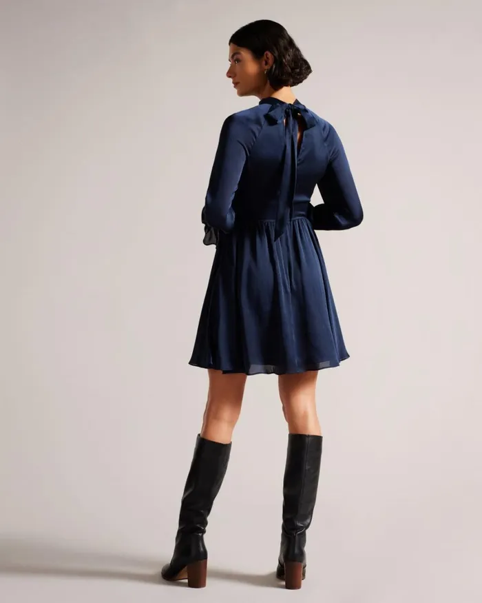 High Neck Fit And Flare Mini Dress Dark Blue Women Ted Baker Clothing
