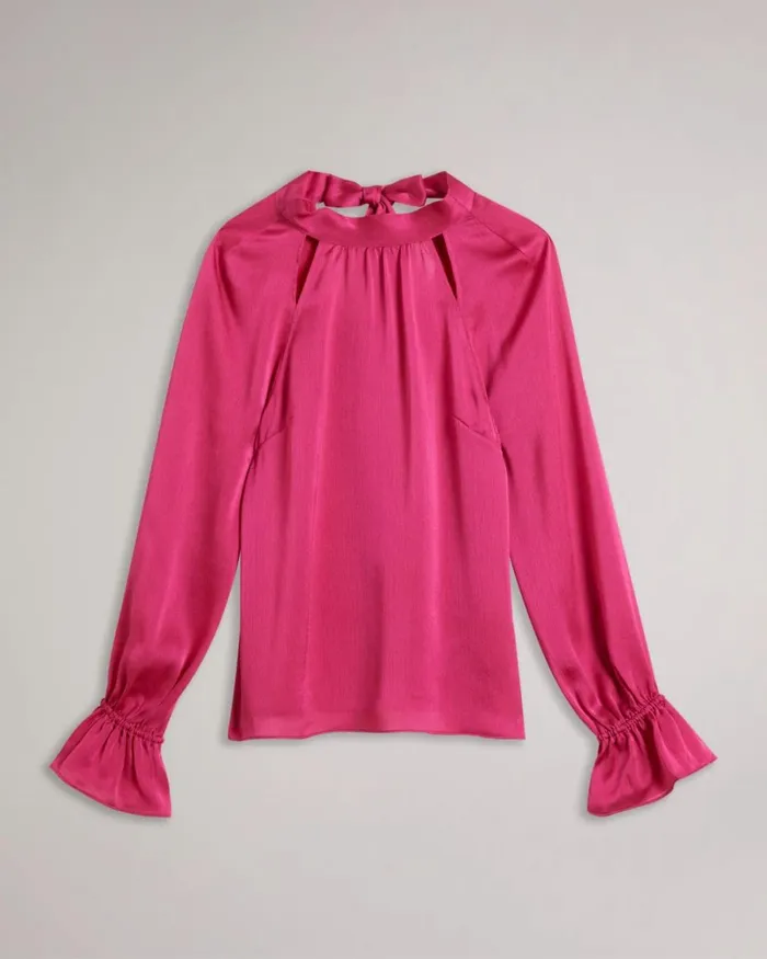 High Neck Long Sleeve Blouse With Cut Outs DeepPink Women Ted Baker Clothing
