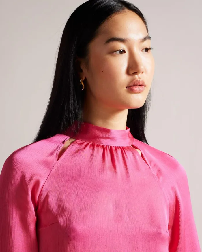 High Neck Long Sleeve Blouse With Cut Outs DeepPink Women Ted Baker Clothing