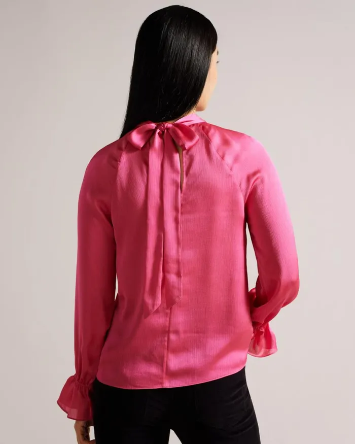 High Neck Long Sleeve Blouse With Cut Outs DeepPink Women Ted Baker Clothing