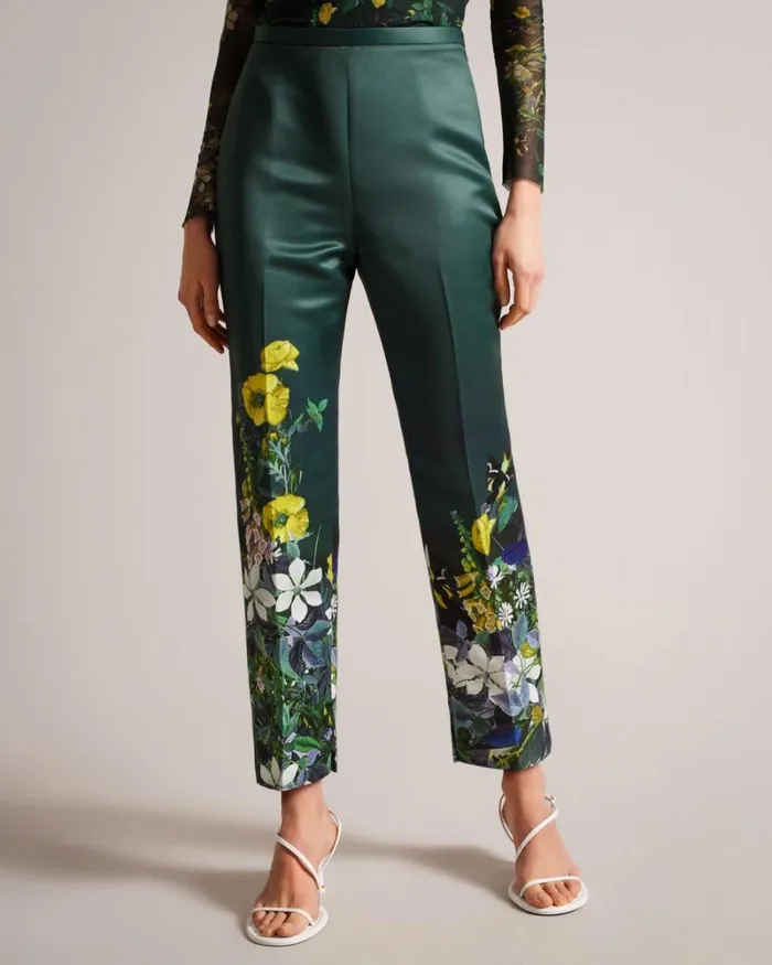High Rise Cropped Botanical Trousers Dark Green Women Ted Baker Clothing