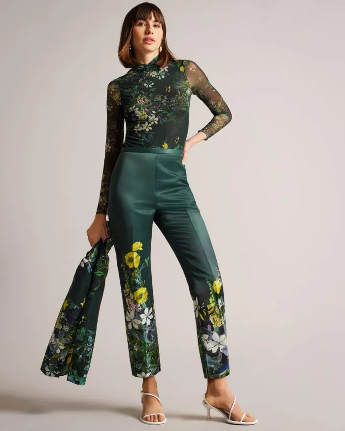 High Rise Cropped Botanical Trousers Dark Green Women Ted Baker Clothing High Rise Cropped Botanical Trousers Dark Green Women Ted Baker Clothing
