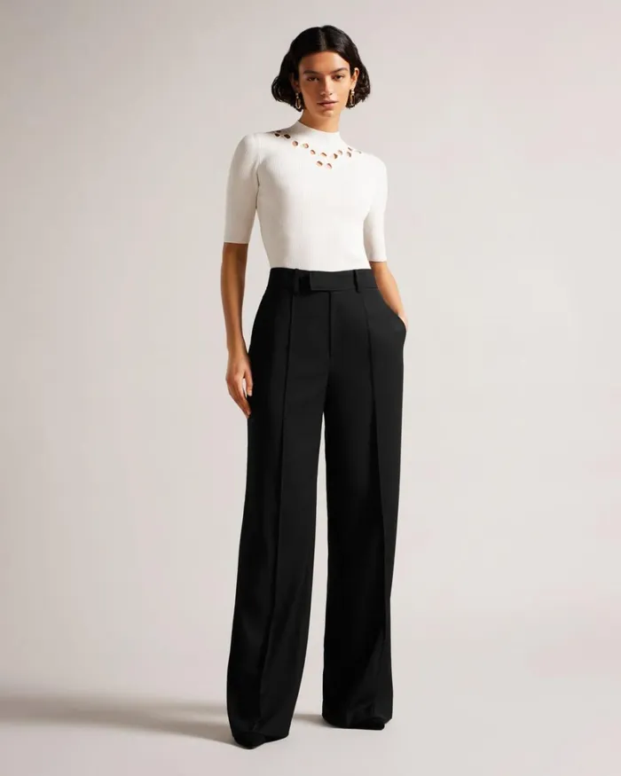 High Waisted Wide Leg Trousers Black Women Ted Baker Clothing High Waisted Wide Leg Trousers Black Women Ted Baker Clothing