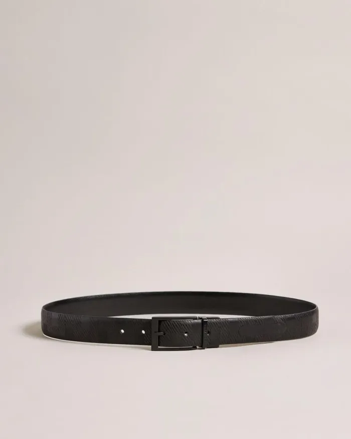 House Check Leather Belt Black Men Ted Baker Belts