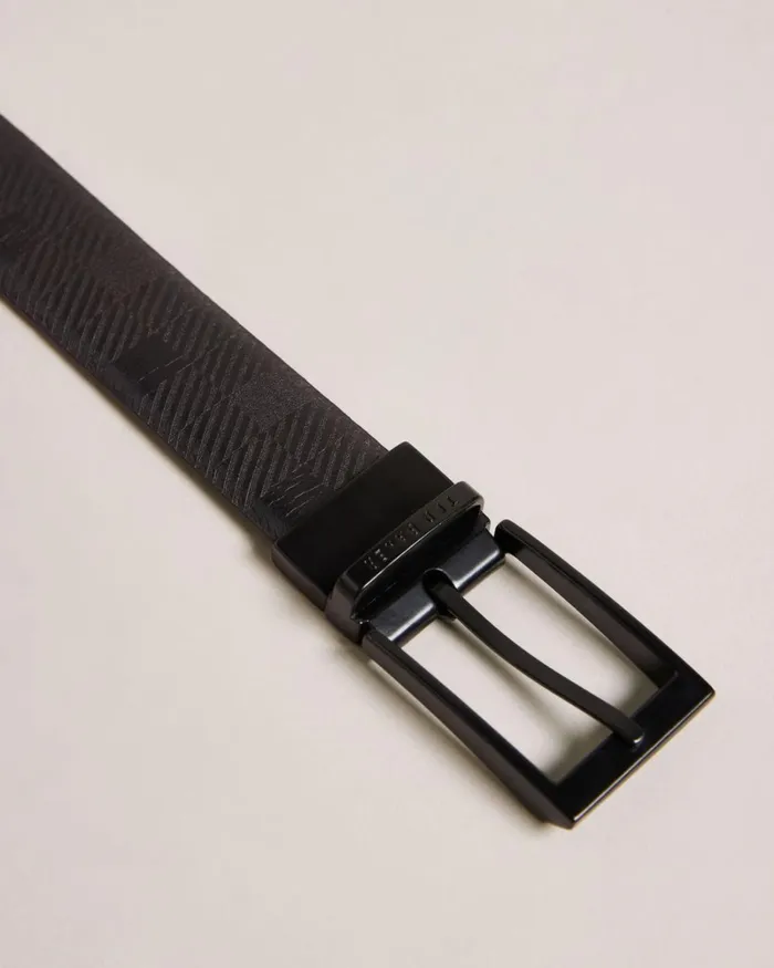 House Check Leather Belt Black Men Ted Baker Belts