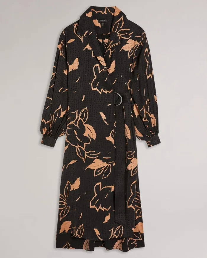 Integral Wrap Dress With Belt Detail Camel Women Ted Baker Dresses