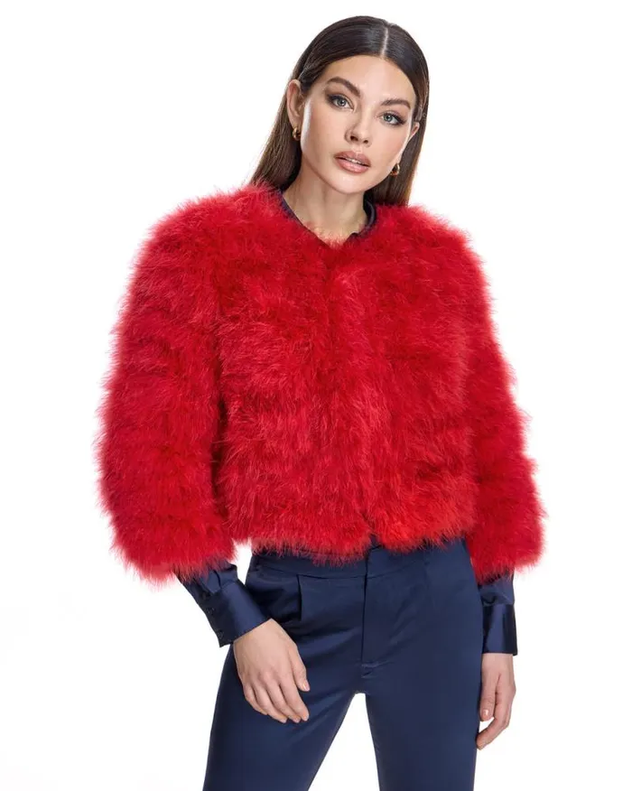 Jackets Women039s Maximilian Collarless Feather Bolero