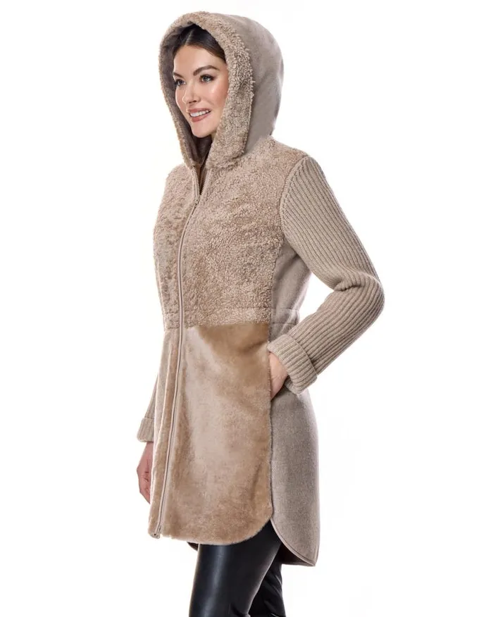 Jackets Women039s Maximilian Hooded Shearling Jacket With Zipper