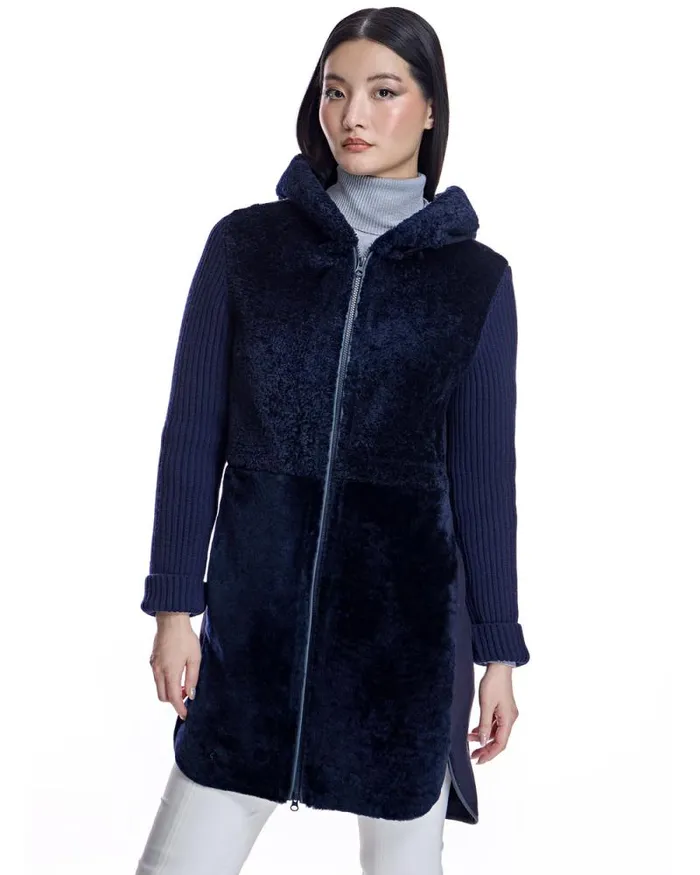 Jackets Women039s Maximilian Hooded Shearling Jacket With Zipper