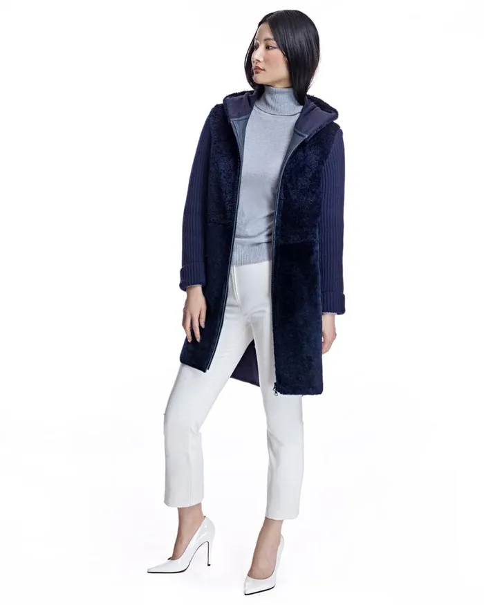 Jackets Women039s Maximilian Hooded Shearling Jacket With Zipper