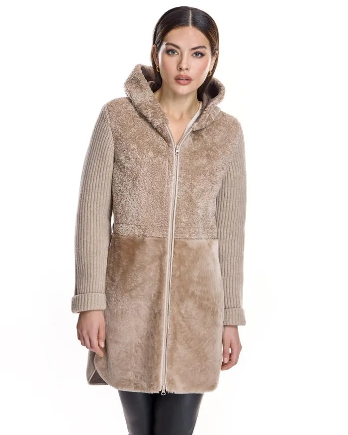 Jackets Women039s Maximilian Hooded Shearling Jacket With Zipper