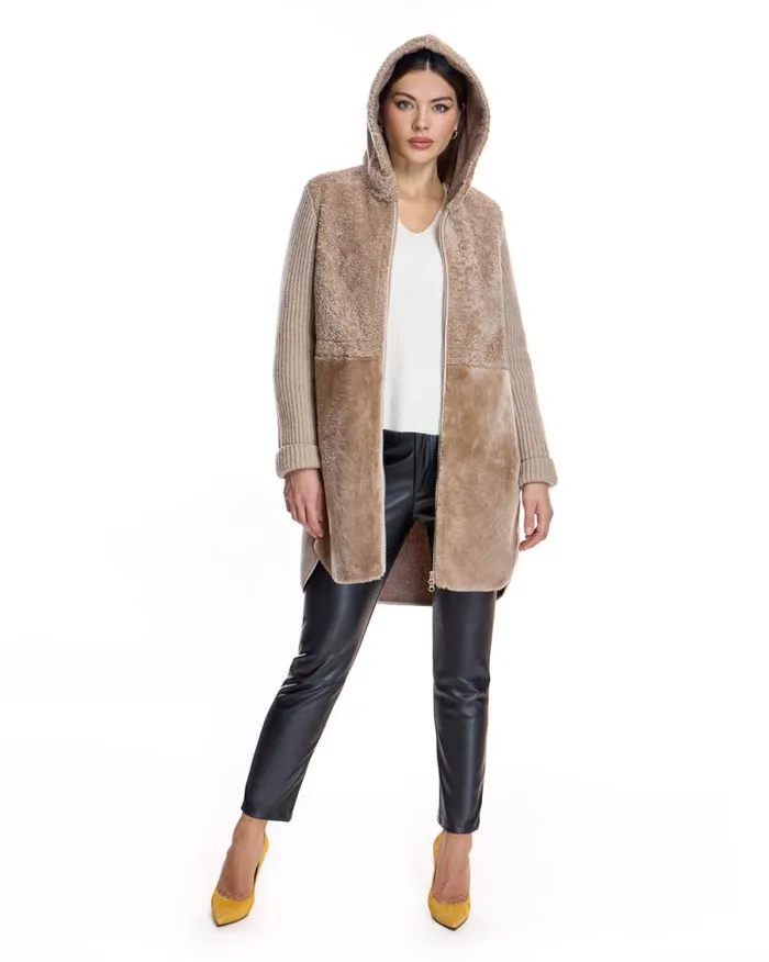 Jackets Women039s Maximilian Hooded Shearling Jacket With Zipper