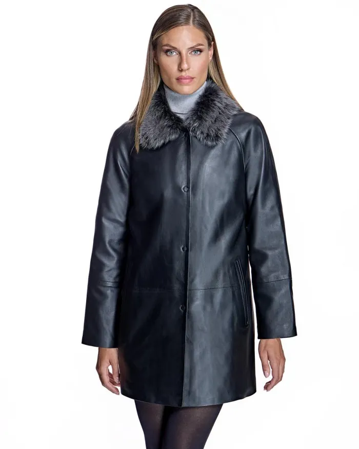 Jackets Women039s Maximilian Julia and Stella Leather Jacket With Shearling Collar