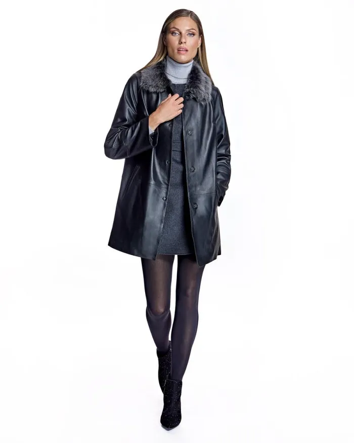 Jackets Women039s Maximilian Julia and Stella Leather Jacket With Shearling Collar