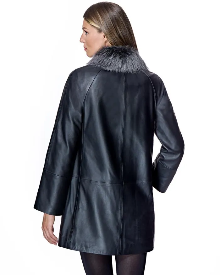 Jackets Women039s Maximilian Julia and Stella Leather Jacket With Shearling Collar