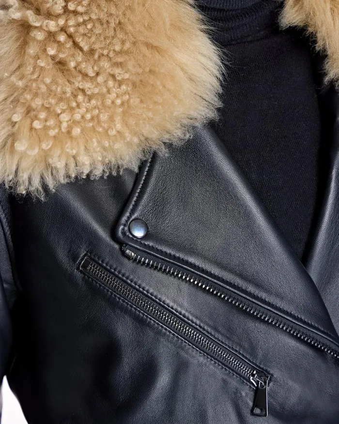 Jackets Women039s Maximilian Leather Belted Moto Jacket With Detachable Lamb Collar