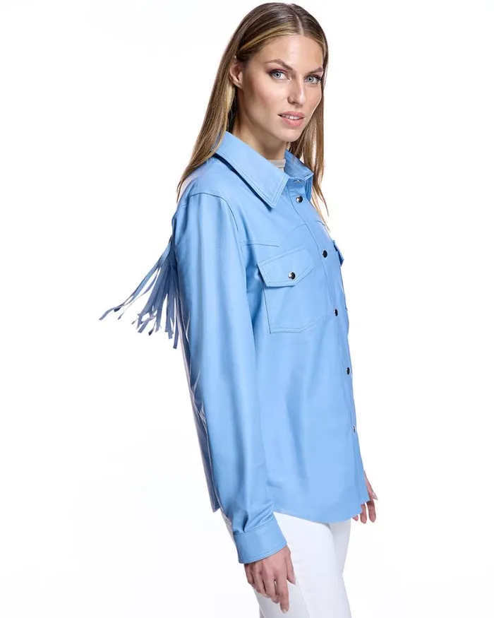 Jackets Women039s Maximilian Leather Shacket With Fringe