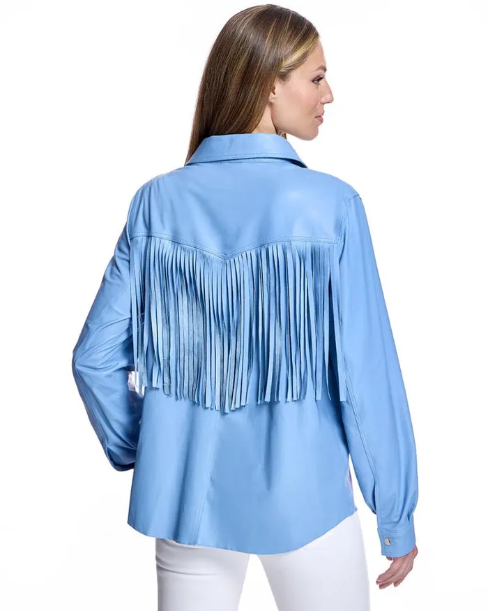 Jackets Women039s Maximilian Leather Shacket With Fringe