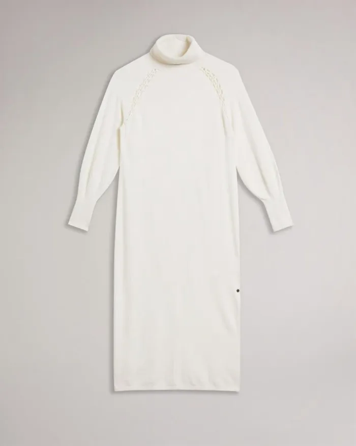 Knit Midi Dress With Stitch Insert White Women Ted Baker Clothing